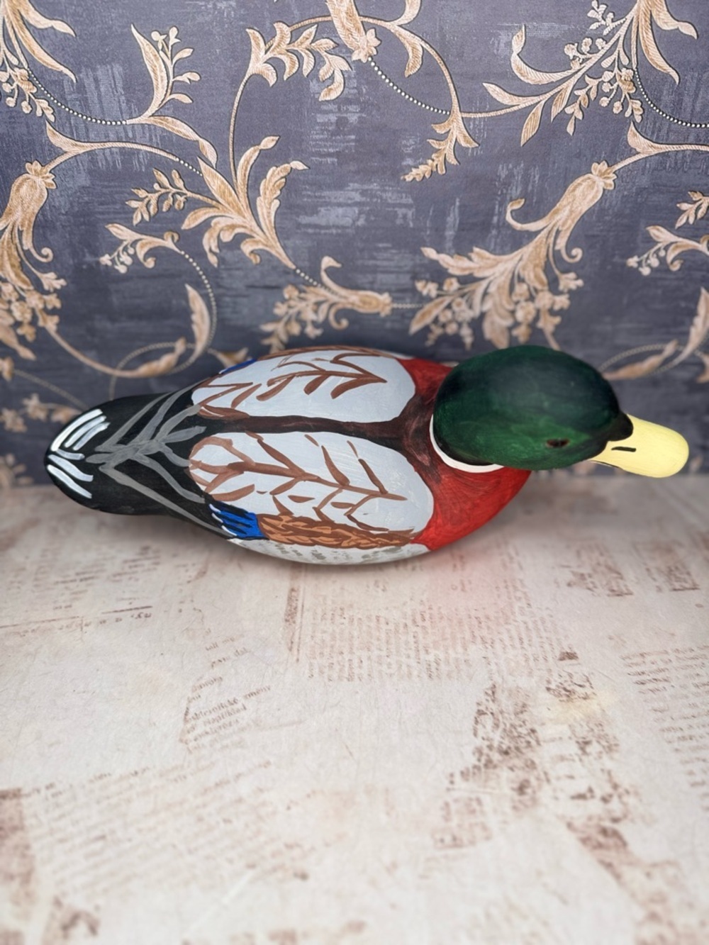 Vintage Hand Painted Wooden Mallard Duck Decoy Folk Art Carved Wood - Picture 7 of 7